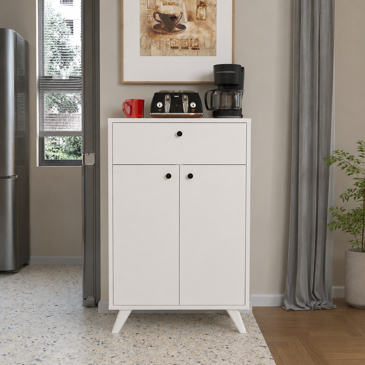 Dulap multifunctional din PAL 66x35,4x101,4 cm, cu 2 usi si sertar, pentru depozitare