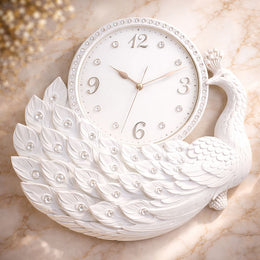 Ceas de perete decorativ cu paun  – design elegant – 44 x 39 cm