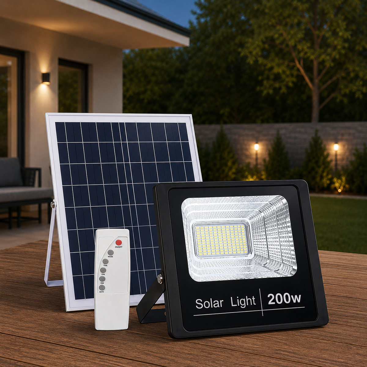 Proiector LED cu panou solar si telecomanda, IP67