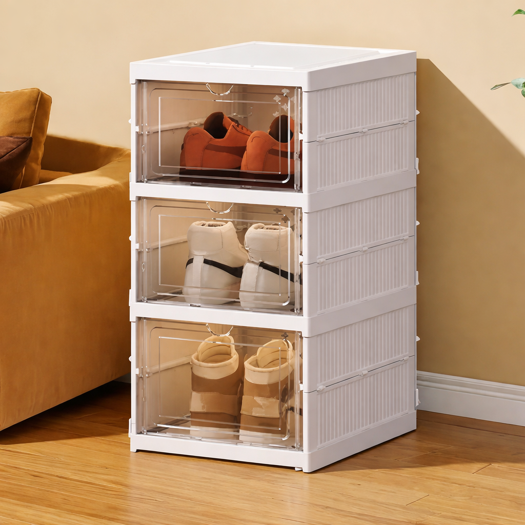 Organizator multifunctional Pliabil 4 Niveluri cu Usi Transparente 71,5 x 35 x 20cm