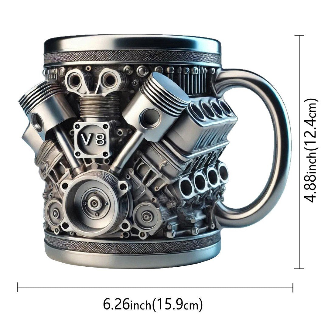 Cana V8 Engine 200 ml din otel inoxidabil cu design motor 3D mecanic