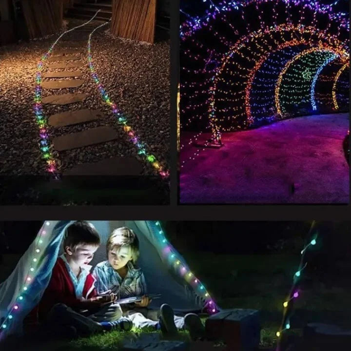 Felinar de gradina cu incarcare solara, senzor de miscare + sir cu lumini led 10M integrat