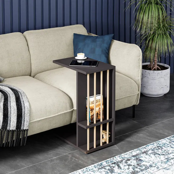 Masuta laterala cu roti, tip C, compacta, stil scandinav, 64 x 44 x 28,7 cm