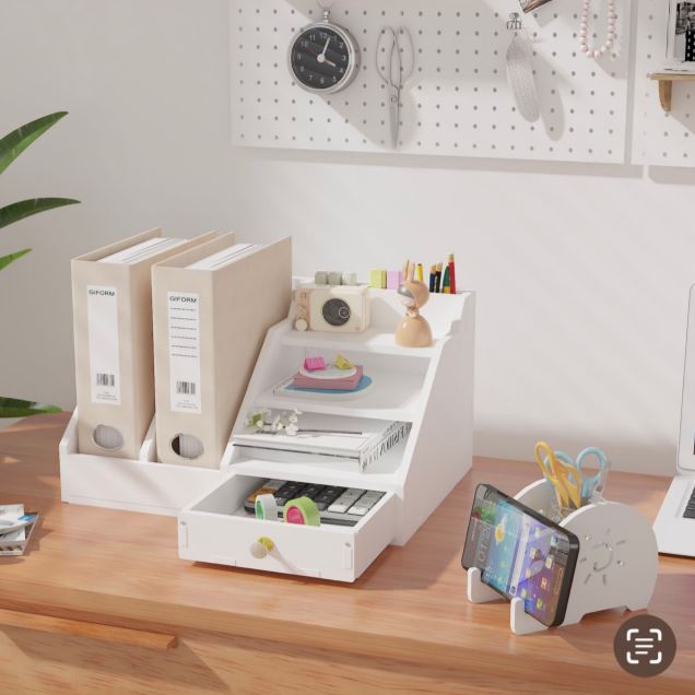 Organizator birou multifunctional cu sertar, suport documente si suport telefon, 34 x 28 x 24 cm)