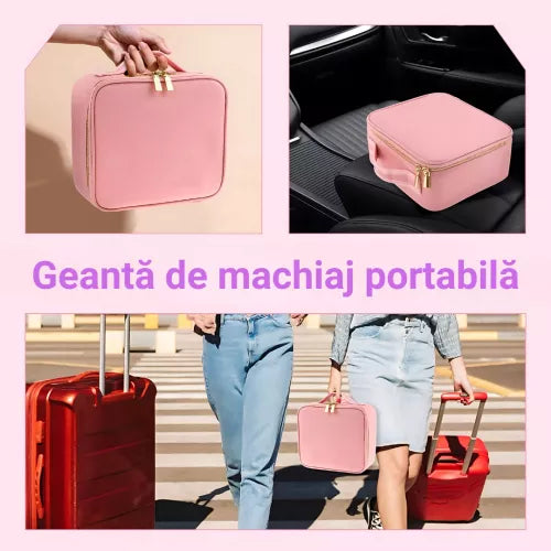 RESIGILAT - Geanta Cosmetica Pentru Make-up cu Oglinda LED  cu Touch, 26x23x11 cm