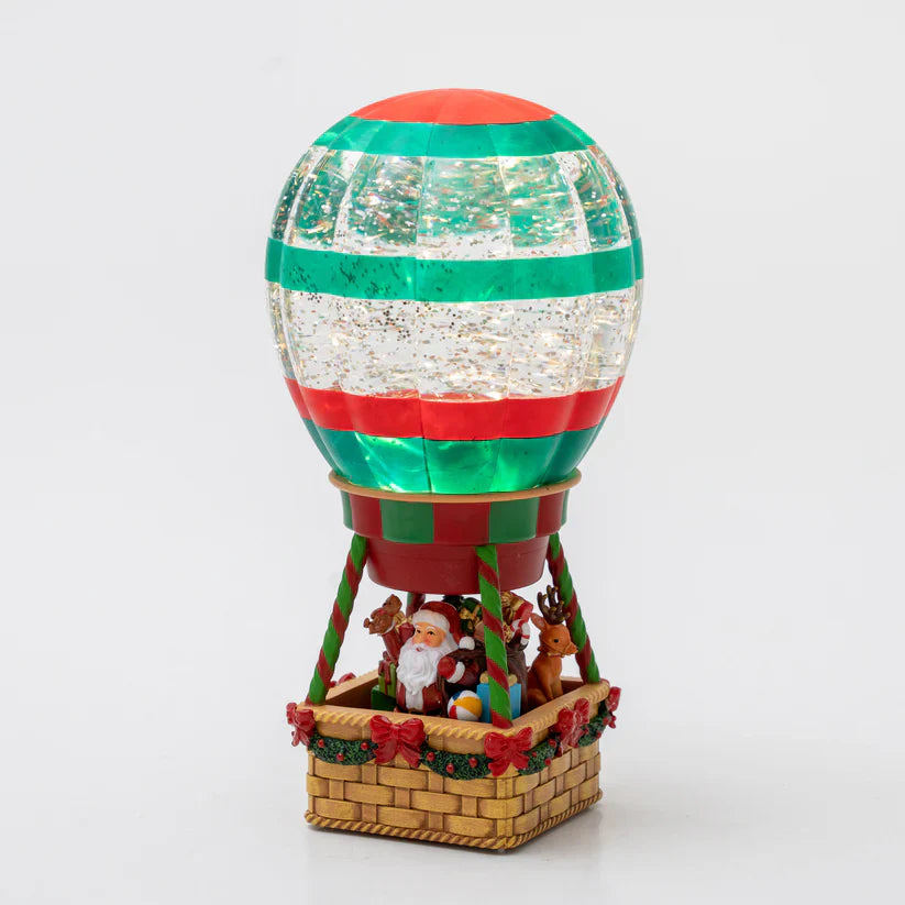 Decoratiune Craciun luminoasa cu balon cu aer cald si Mos Craciun  13 x 13 x 25.5 cm