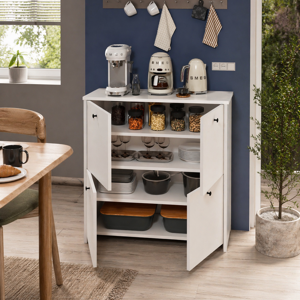 Dulap multifunctional Tetra cu 4 usi, 90 x 35 x 90 cm