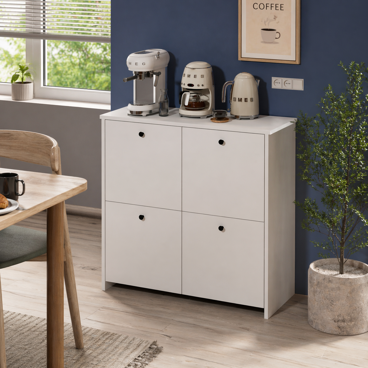 Dulap multifunctional Tetra cu 4 usi, 90 x 35 x 90 cm