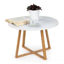 Masa de cafea rotunda 60 cm blat MDF picioare bambus design modern