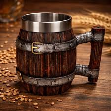 Halba bere medievala 600 ml, design rustic, interior inox