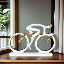 Statueta decorativa Ciclist modern din rasina 20 x 5.5 x 15 cm design premium minimalist