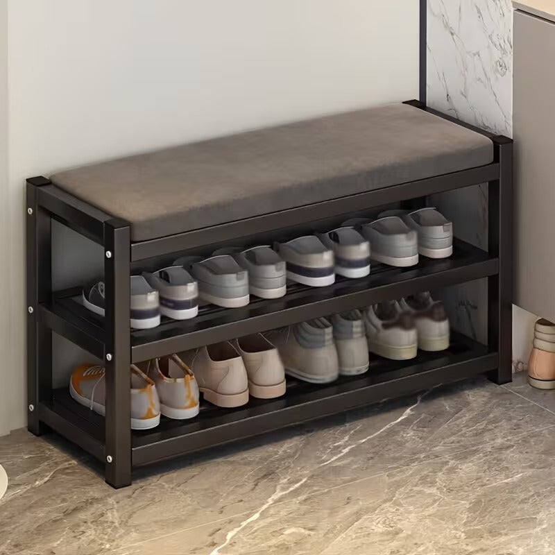 Bancuta suport pantofi metalica cu 3 rafturi si sezut tapitat – 80 cm