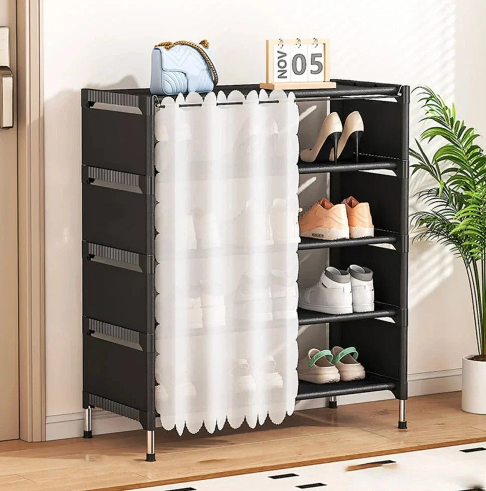 Organizator pantofi 5 rafturi cu Perdea de protectie, 58x26x78cm, negru