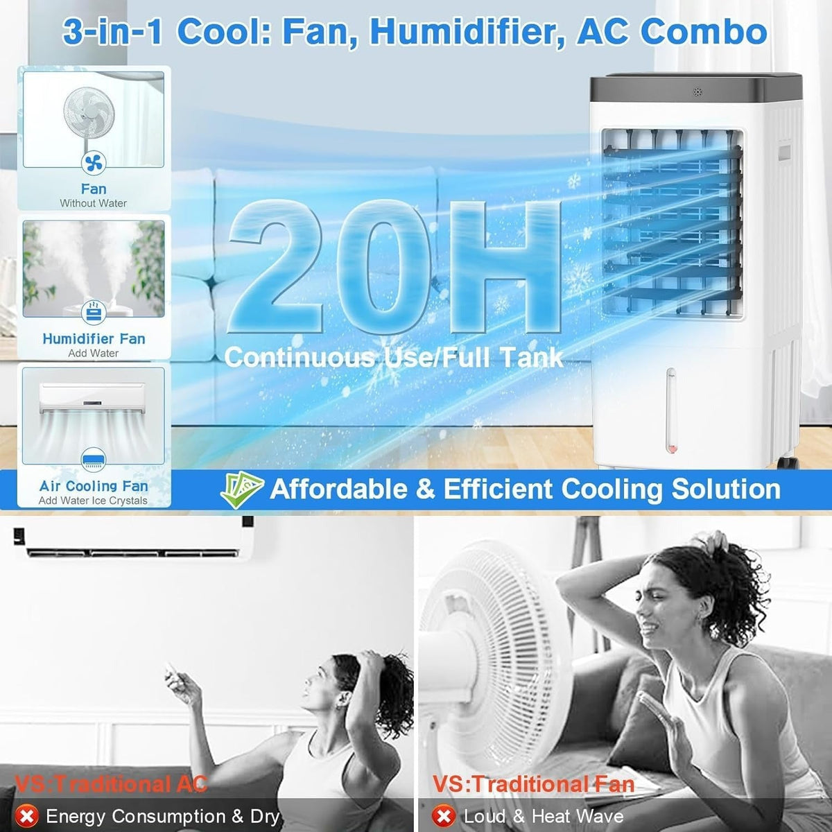 RESIGILAT - Aer conditionat portabil JT-909, 65W, 6L, cu telecomanda si functie de oscilare
