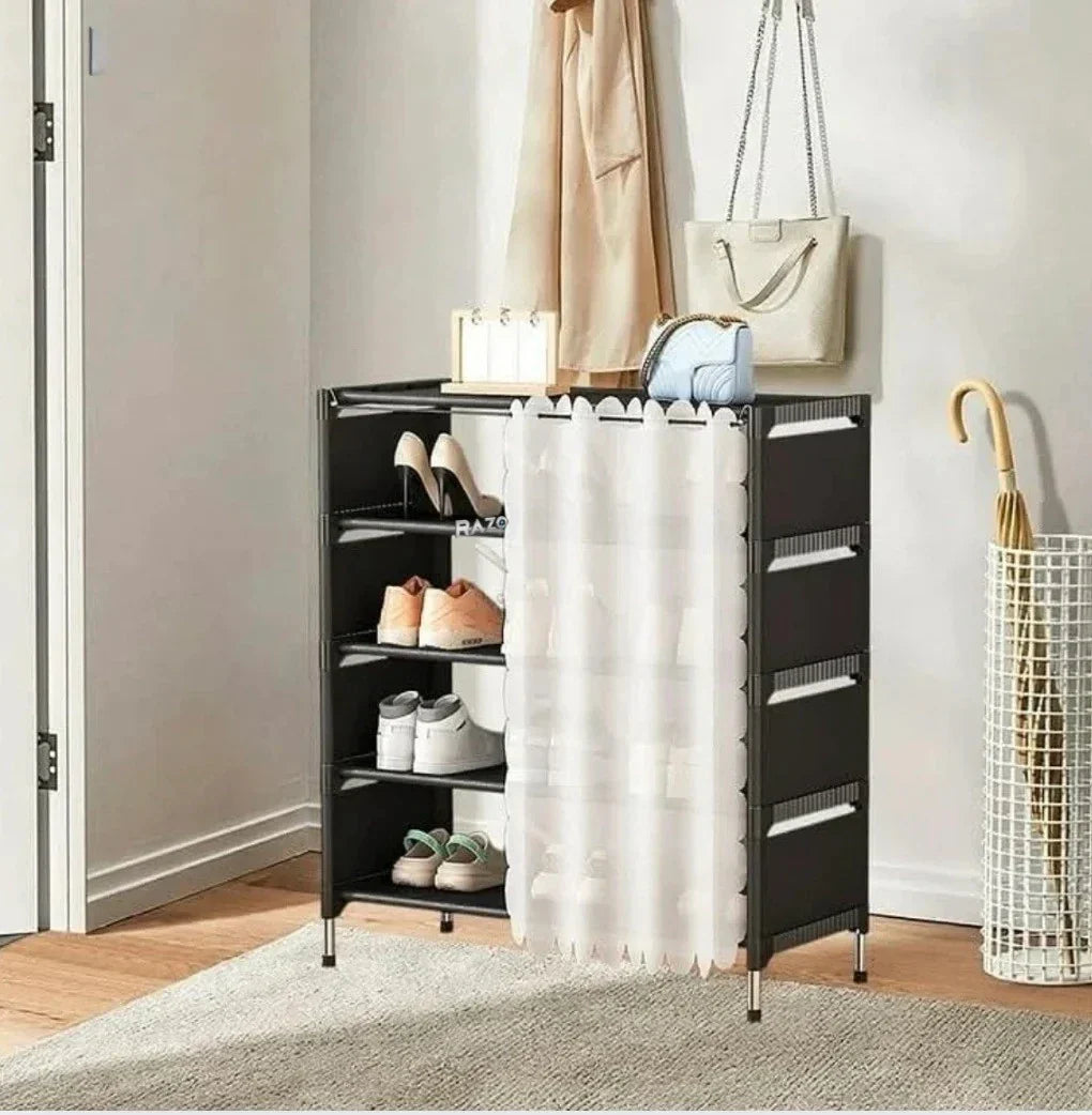 Organizator pantofi 5 rafturi cu Perdea de protectie, 58x26x78cm, negru