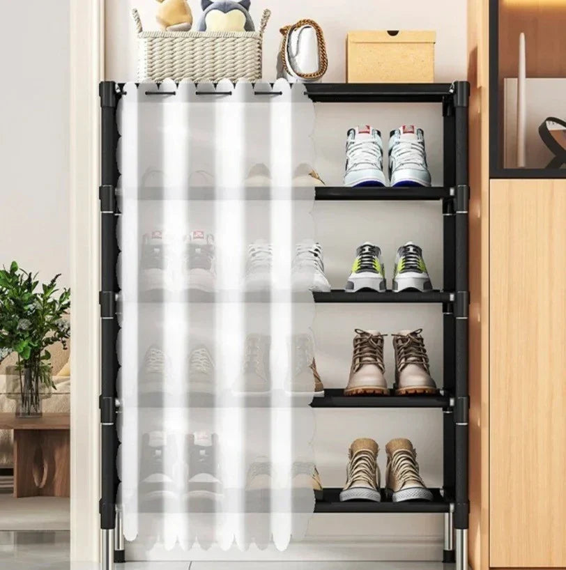 Organizator pantofi 5 rafturi cu Perdea de protectie, 58x26x78cm, negru