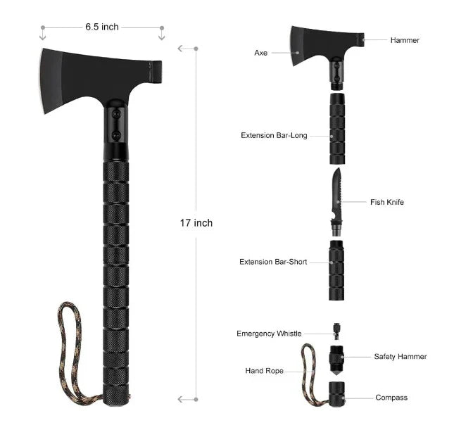Topor Tactic Multifunctional pentru Camping cu Accesorii Intercambiabile