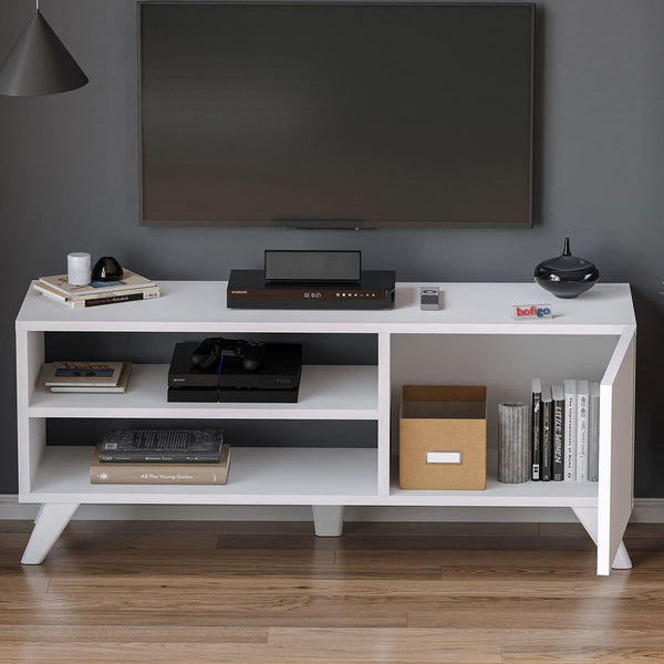 Comoda TV Bofigo Malta alba, in living modern cu TV