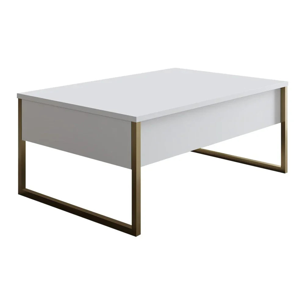 Masuta cafea alba premium cu picioare aurii metalice 90x60 cm design elegant