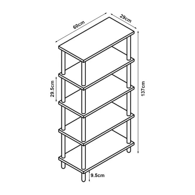 Raft cu 5 polite din bambus, 29x60x137 cm