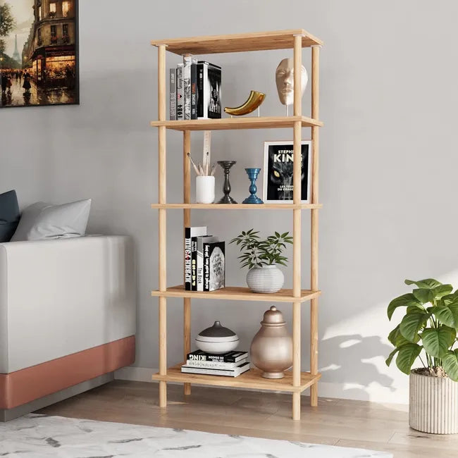 Raft decorativ cu 5 polite  din bambus, design modern, 29x60x137 cm