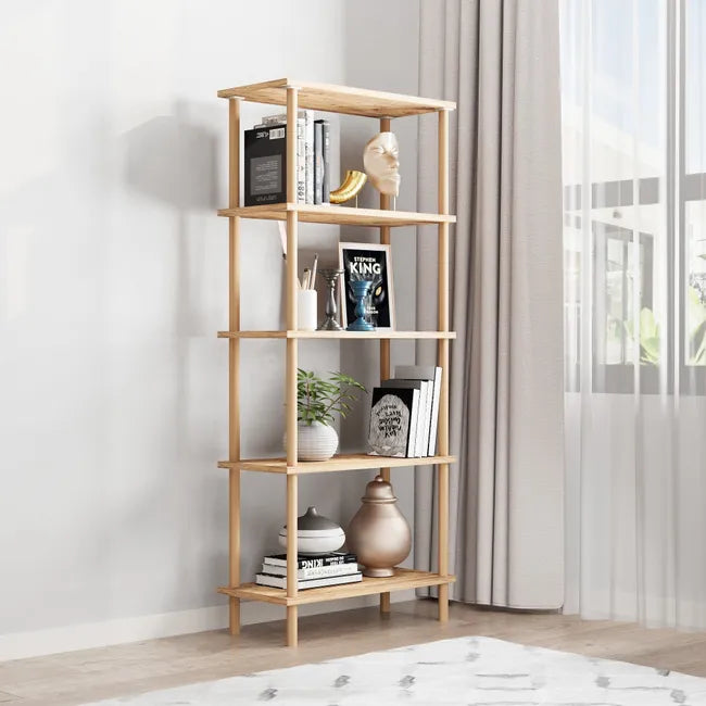 Raft decorativ cu 5 polite  din bambus, design modern, 29x60x137 cm