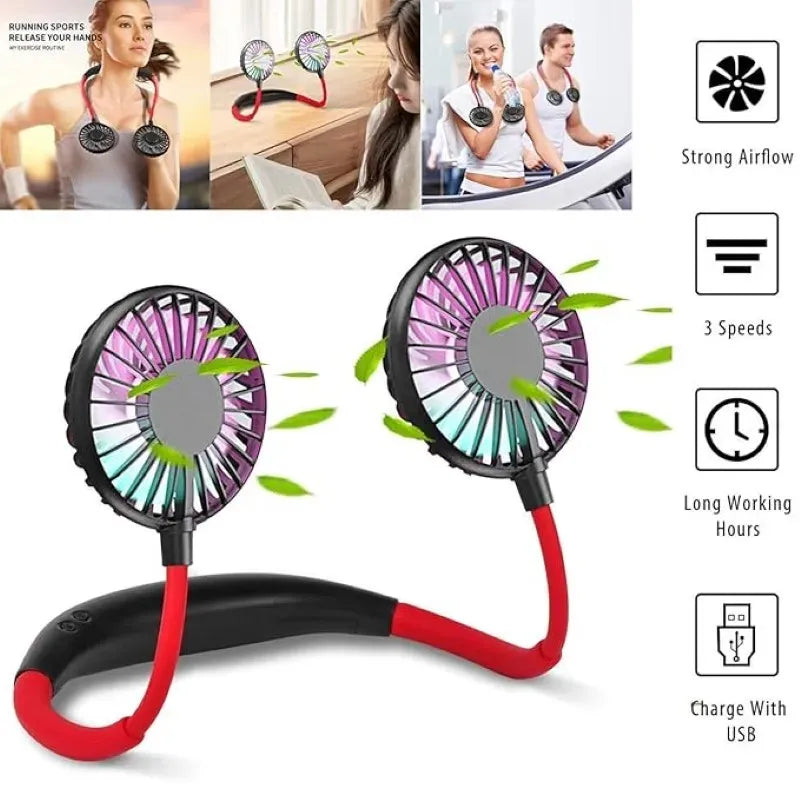 Mini ventilator pentru gat, 3 trepte de viteze, incarcare usb