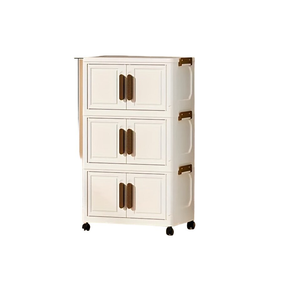 Dulap depozitare pliabil cu usi si roti, organizator multifunctional cu 3, 4 sau 5 rafturi, crem 45 cm