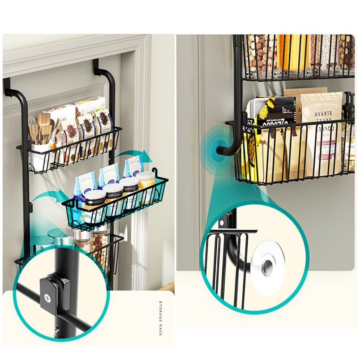 Organizator metalic cu 4 nivele pentru usa – suport depozitare 2 cosuri mari + 2 mici, culoare alb sau negru