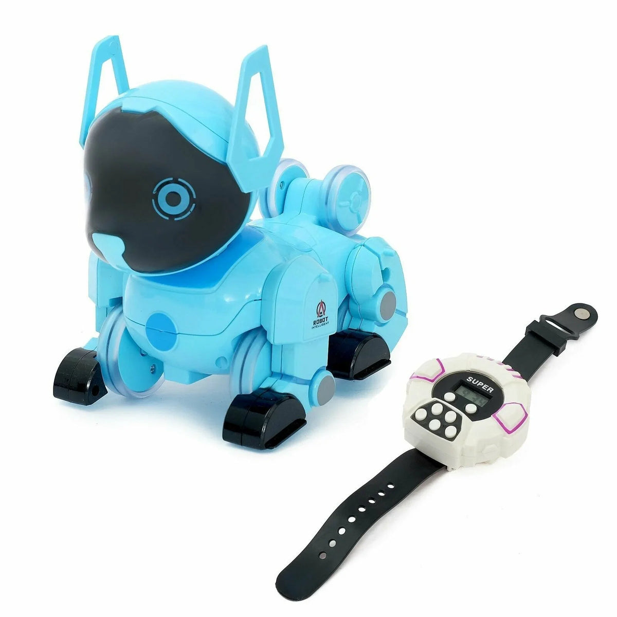 Robot Catelus Smart cu telecomanda ceas, cantece, lumini, rotire 360 de grade