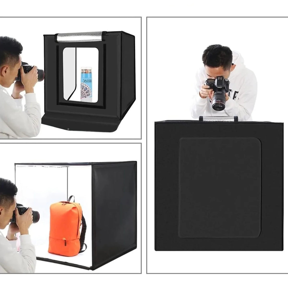 Cutie foto profesională / cort pentru fotografiere de produse 60x60x60cm, cu iluminare inclusă și 6 fundaluri