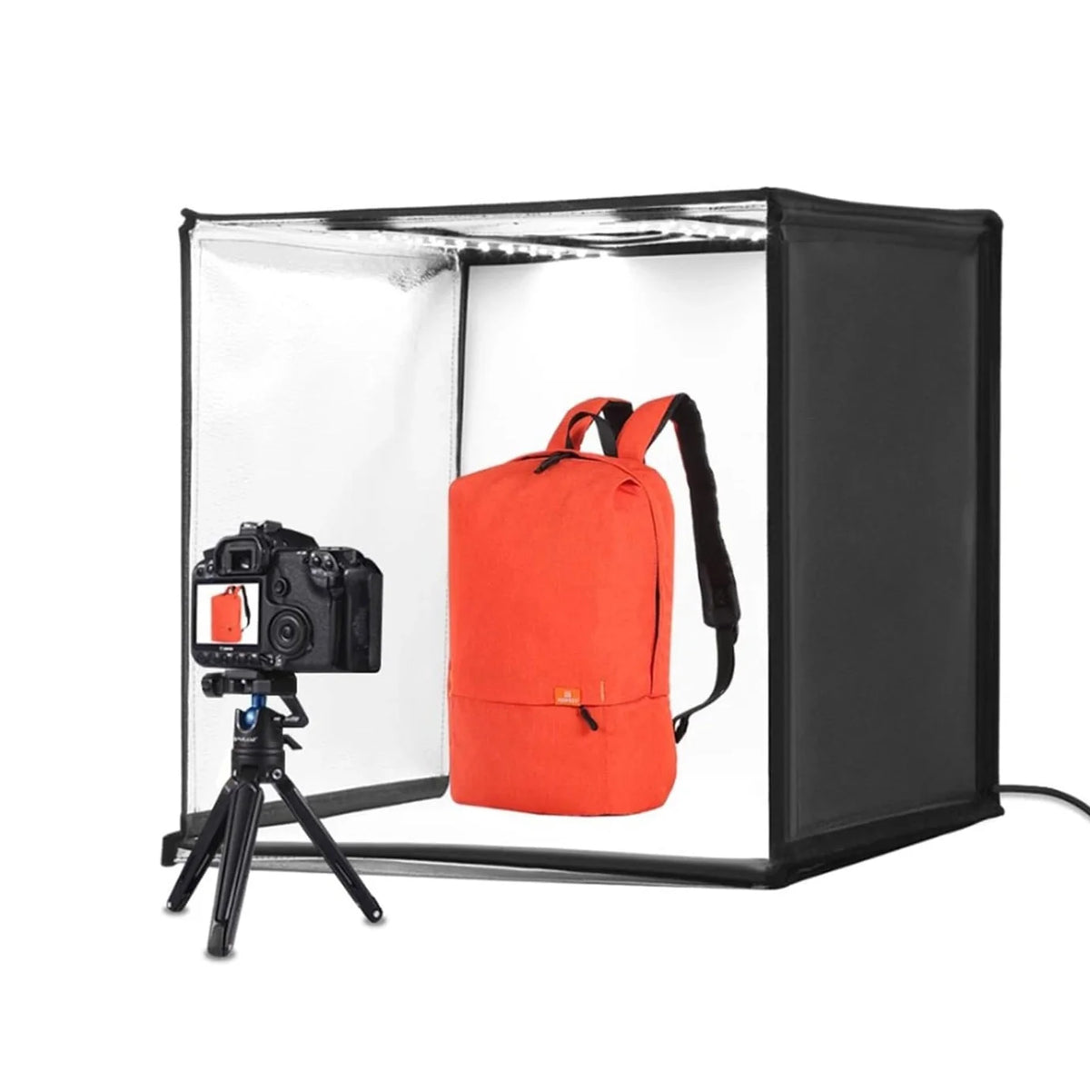 Cutie foto profesională / cort pentru fotografiere de produse 60x60x60cm, cu iluminare inclusă și 6 fundaluri