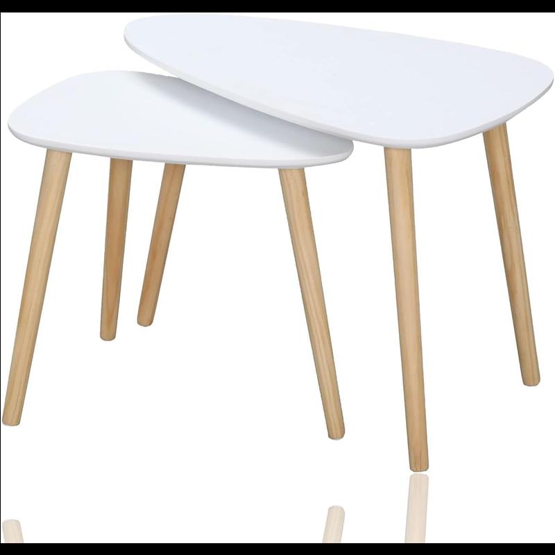 Set 2 masute de cafea stil nordic, design modern, MDF si lemn , alb si natural