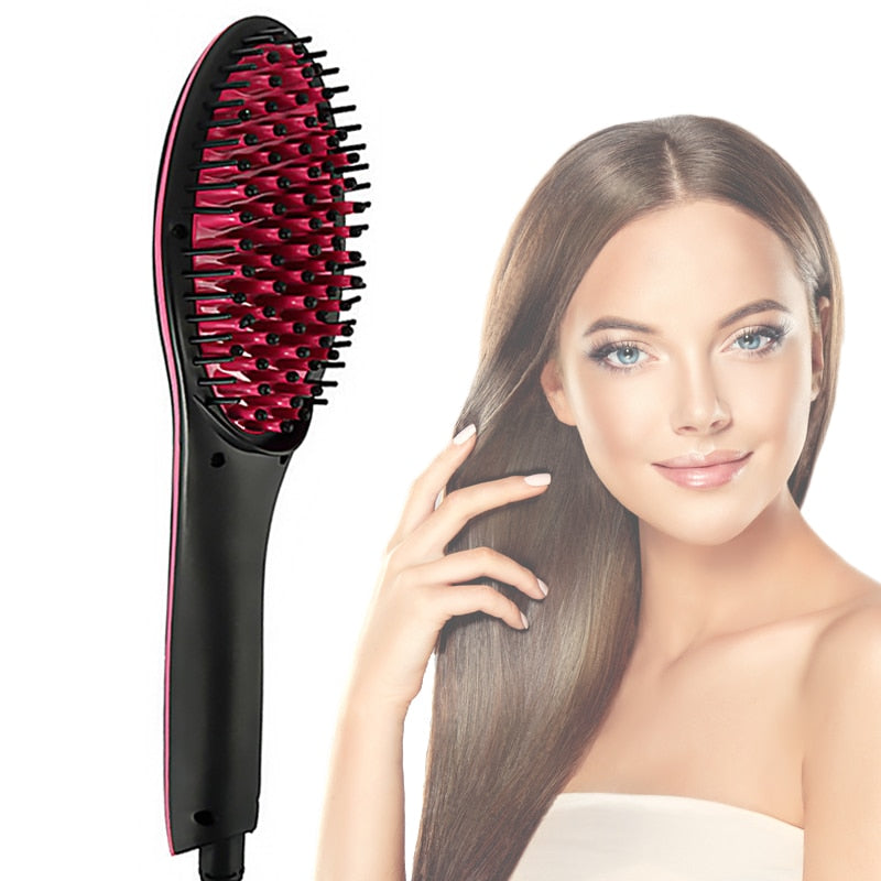 Perie electrica pentru indreptarea parului, cu ecran LCD, Straight Brush, Roz