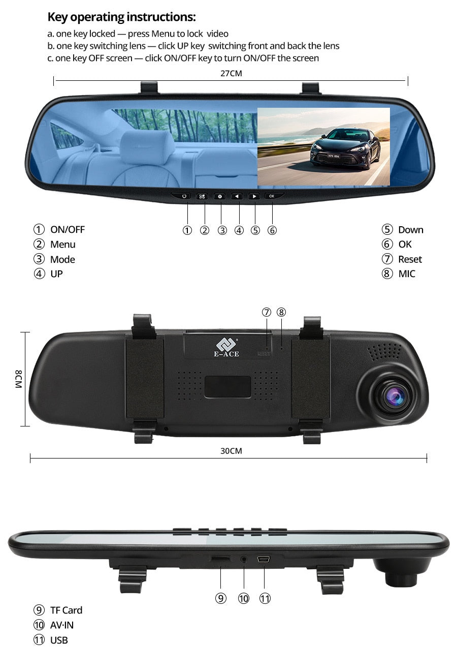 Oglinda retrovizoare 4.5 inch cu camera HD 1080P, DVR auto, cu microfon si difuzor incorporate + camera suplimentara marsarier