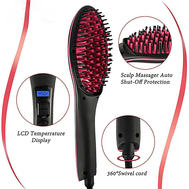 Perie electrica pentru indreptarea parului, cu ecran LCD, Straight Brush, Roz