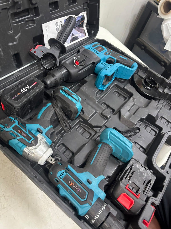 RESIGILAT — Trusa 4 piese cu acumulator, autofiletanta, rotopercutor, polizor unghiular, bormasina impact, 20V, 4Ah · Acceptabil #003