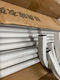 RESIGILAT — Suport dublu de umerase pentru haine, cu 1 suport de pantofi, din metal, cu raft depozitare deasupra – 50KG greutate maxima, 150x110x50cm Alb · Acceptabil #002