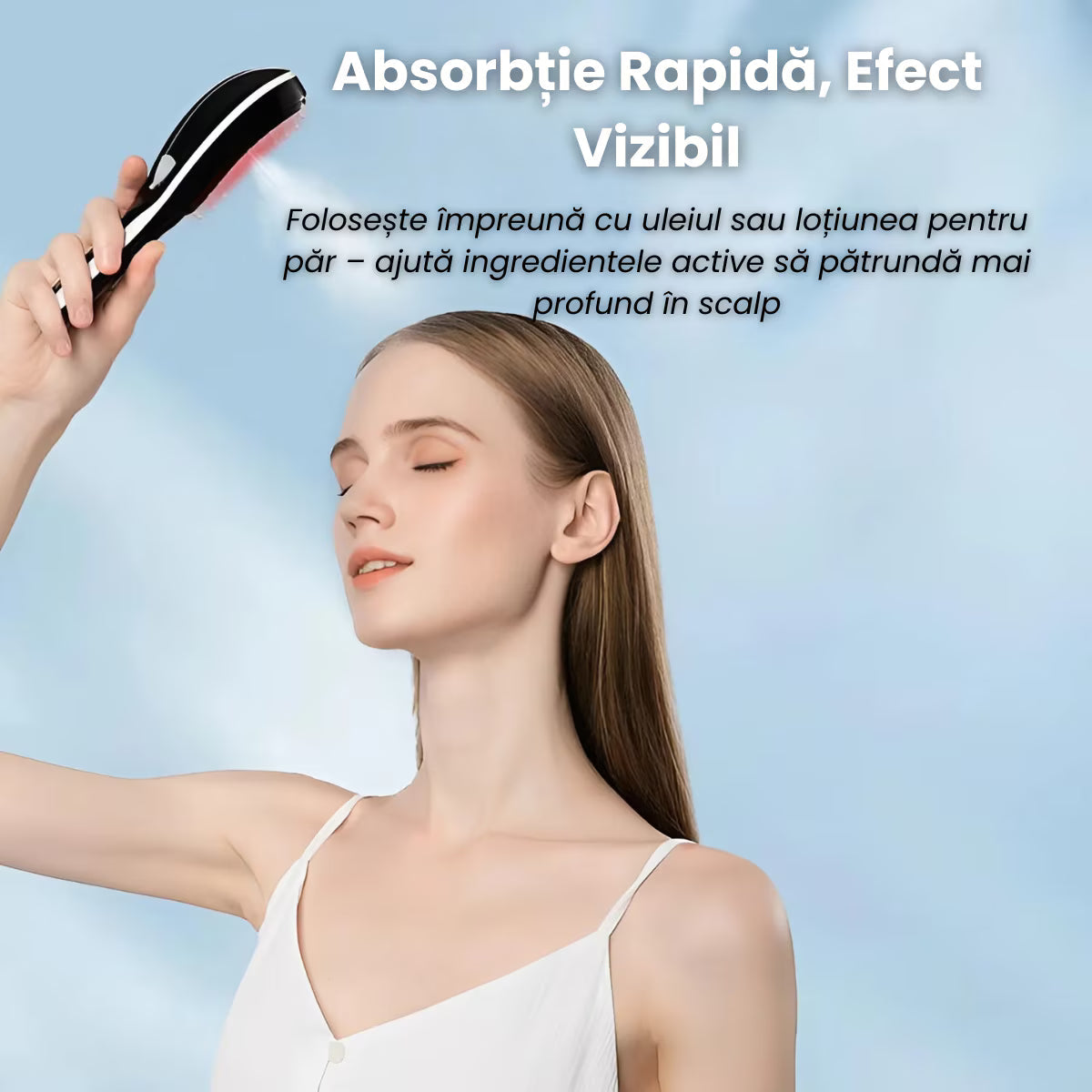 Perie termica inteligenta cu ionizare si lumina infrarosie, 46 puncte de masaj prin 3 trepte vibratii
