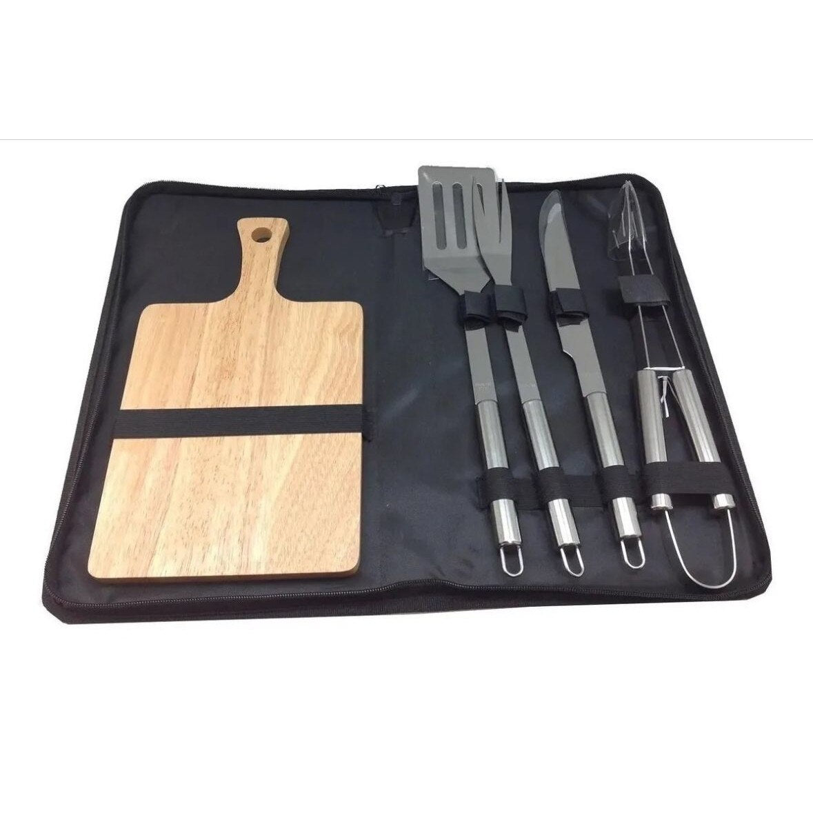 Set Ustensile pentru gratar, 5 piese, Geanta transport/depozitare, otel inoxidabil