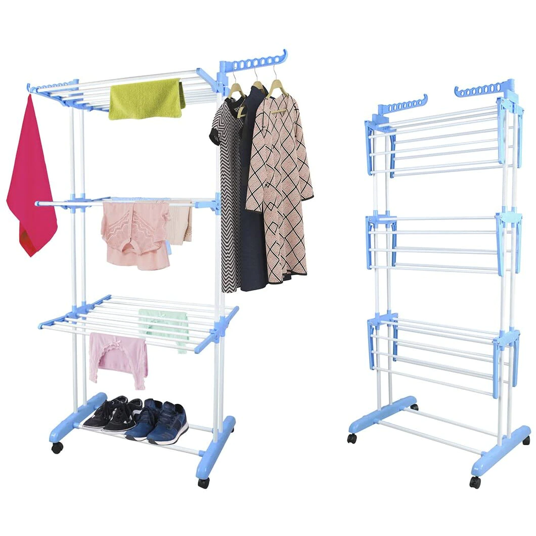 RESIGILAT - Uscator vertical, mobil si pliabil pentru rufe cu suport umerase, inaltime 173cm