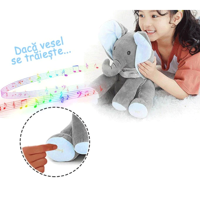RESIGILAT - Jucarie de plus interactiva muzicala, Elefantul Cucu-Bau, 30 cm