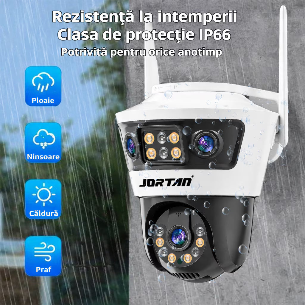 Camera de Supraveghere cu 2 Lentile, PTZ 355°, Jortan JT-4, WiFi, IP66, HD, 6 MP, 1920 x 1080 pixeli, Aplicatie Yoosee