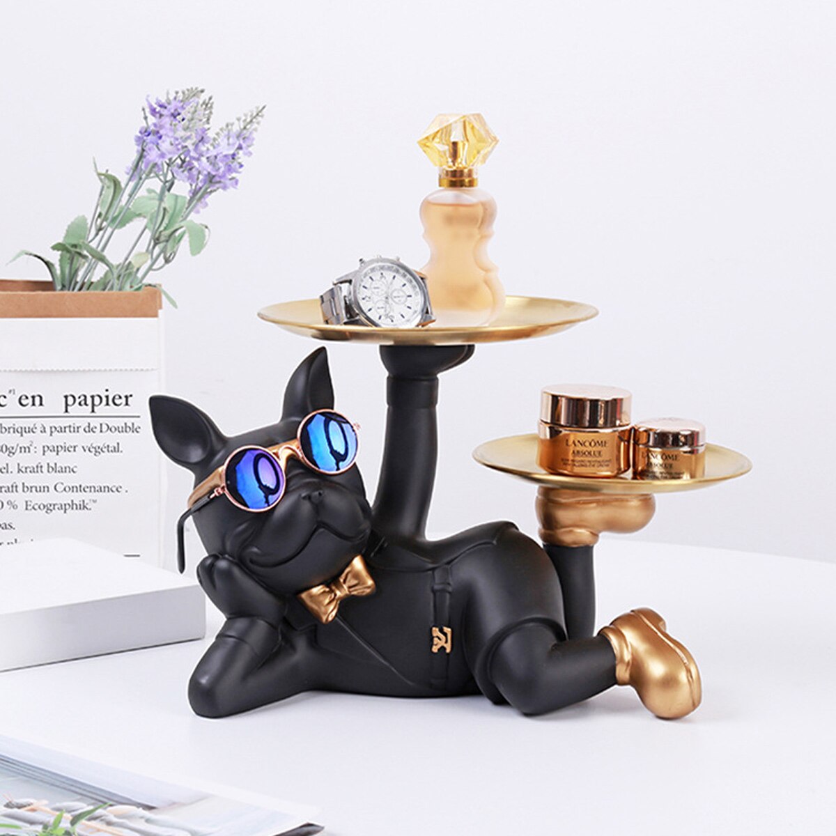 Statuie Decorativa Bulldog cu Tavi pentru Chei si Accesorii 32 x 17 x 18 cm, negru