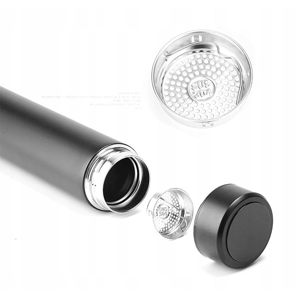 RESIGILAT - Termos smart cu afisaj led, indicator temperatura, 500 ml, negru, otel inoxidabil