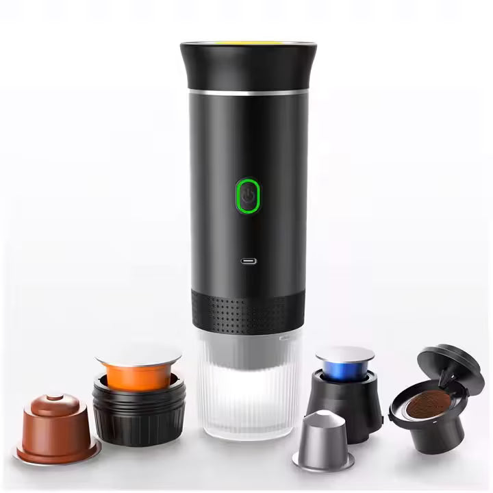 Espressor portabil 3 in 1, aparat cafea capsule si macinata, reincarcabil USB, 60ml,