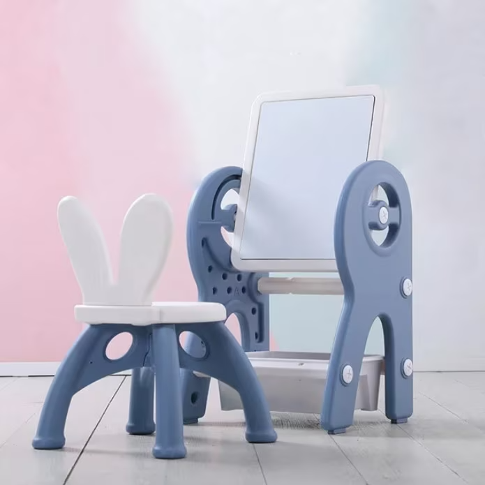 RESIGILAT - Set masa si scaun pentru copii, interactiva 2 in 1 cu tabla de scris si masa lego, cu 2 carioci si jucarii lego incluse