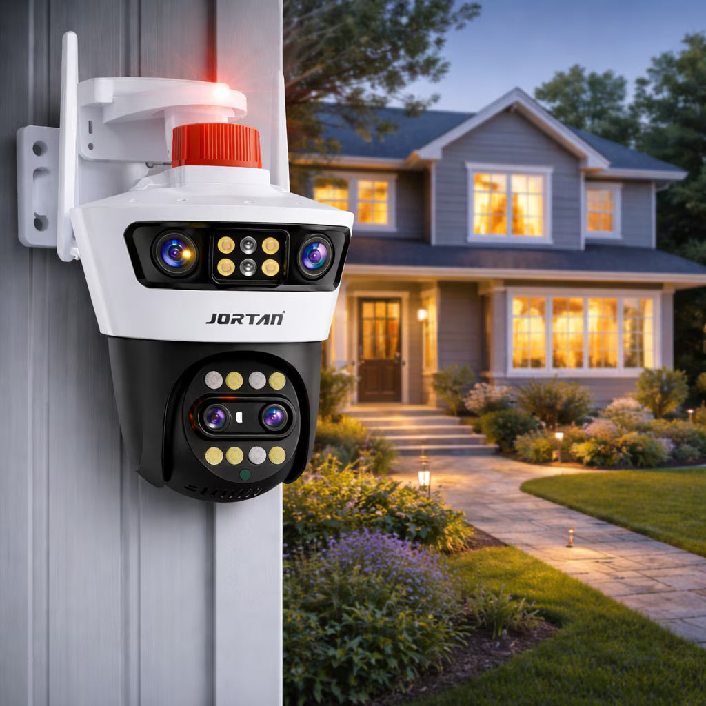 Camera supraveghere WiFi Jortan dubla 12MP PTZ, 4 lentile, vedere nocturna color, detectie miscare, audio bidirectional, IP66