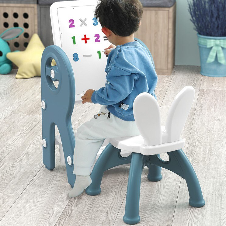 Set masa si scaun pentru copii, interactiva 2 in 1 cu tabla de scris si masa lego, cu 2 carioci si jucarii lego incluse