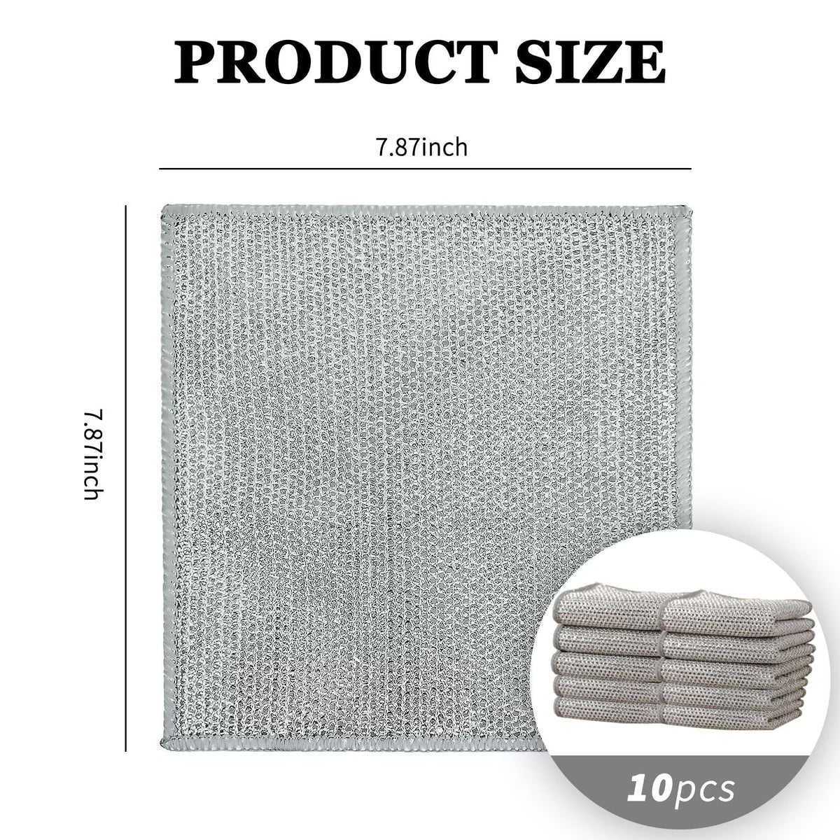 Set 10 lavete cu dublu strat, din fibra abraziva pentru vase, utilizare umeda si uscata, carpa de sarma, 30 x 30 cm, Argintiu